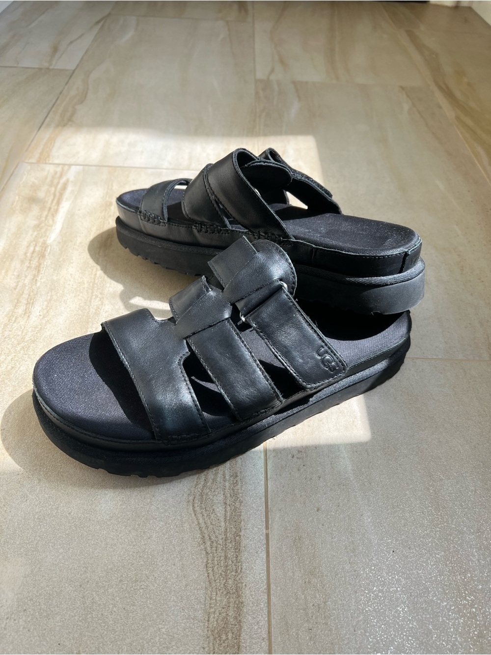 UGG Fisherman Leather Open Toe Padded Sandals